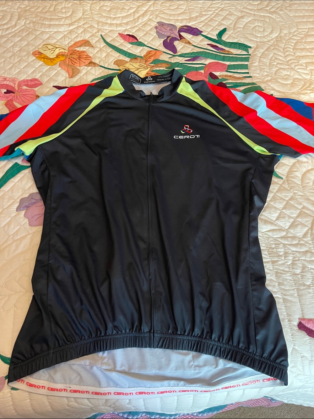 Men’s Black Cycling Jersey with Multicolor Sleeve Accents